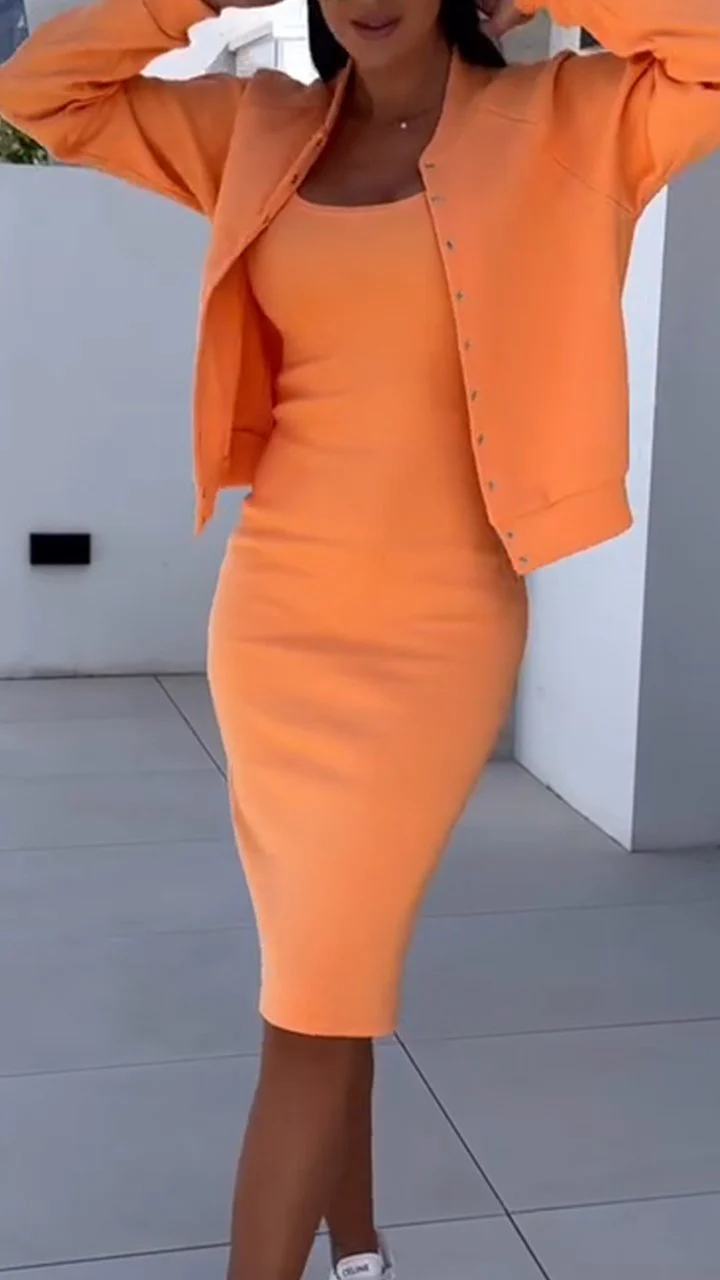 Women's Tight Dress + Cardigan Jacket Casual Suit