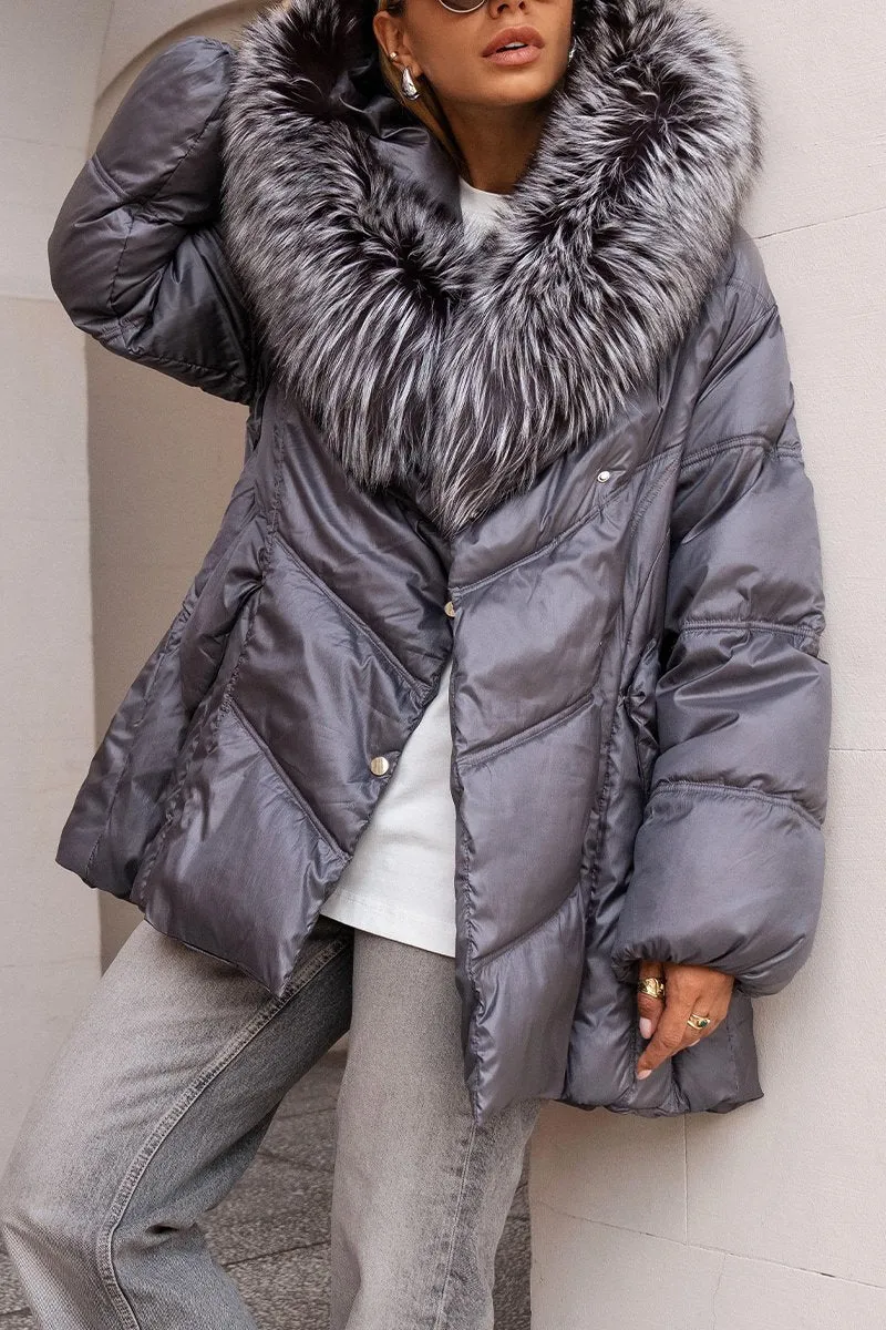 Women's Casual Hooded Loose Fur Collar Cotton Coat