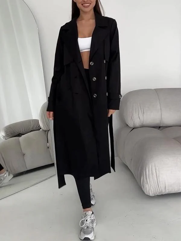 Women's Lapel Long Waist Trench Coat
